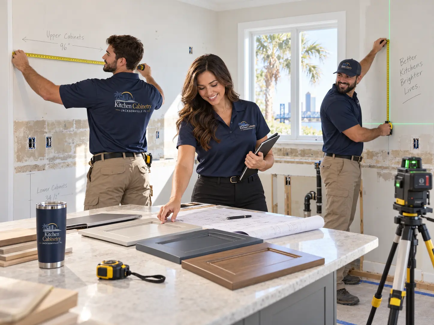 Kitchen cabinet measurements, layout planning, and door samples